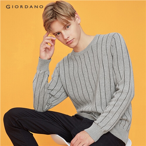 GIORDANO MEN Stripe crewneck long-sleeve knitted sweater 30059802