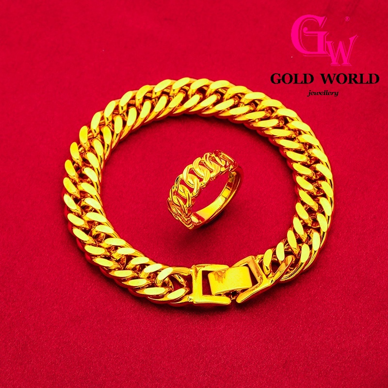 Gw Jewellery Emas 916 Gold Bangkok สร้อยข้อมือชุบทอง 10 มม. สไตล์คลาสสิก สําหรับผู้ชาย
