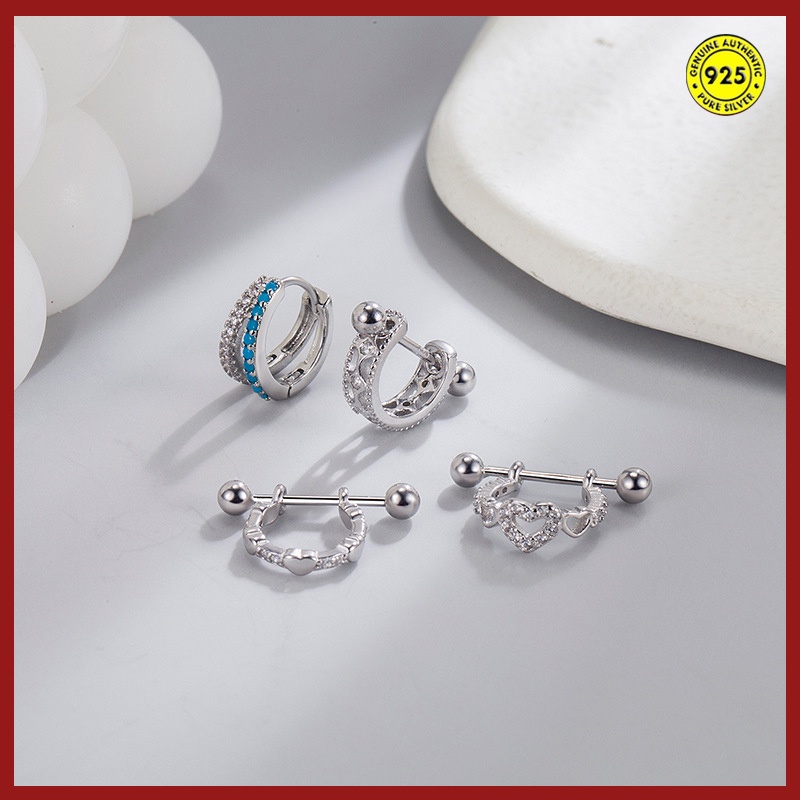 S925 Silver Screw Twist ต่างหูใหม่ Love Ear Bone Stud Unisex