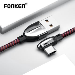 FONKEN 90 Degree USB Type C Cable Fast Charger 3A Type-C Cord Charge for Android Mobile Phone Data Cord Nylon Game Wire