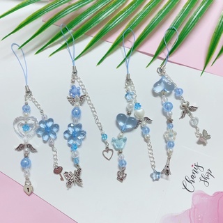 ｡✿*ﾟ Phone Strap ･✿.｡ สายคล้องมือถือ Blue Silver | Chanis Store