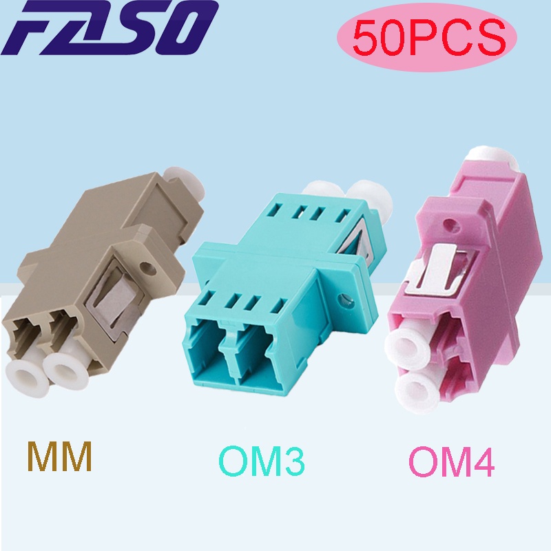FASO 50Pcs LC Fiber Optic Adapter MM/OM3/OM4 Duplex Multimode Fiber Coupler