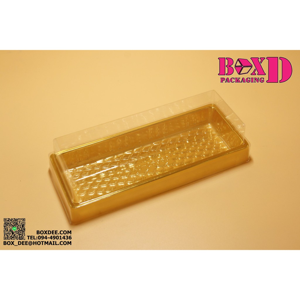 ZZ031 กล่องเบอเกอรี่ เค้ก โรล ฐานสีทอง  ขนาดนอก 22*9*5.5cm  ขนาดใน 20*6.5*5.5cm