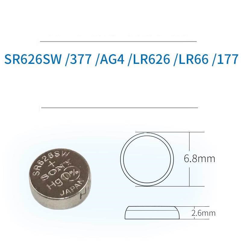 ถ่านกระดุม Sony SR626SW , 377 ,377A, 626 ของแท้ 1.55V 0% mercury ถ่าน จำหน่าย2แผง10ก้อน