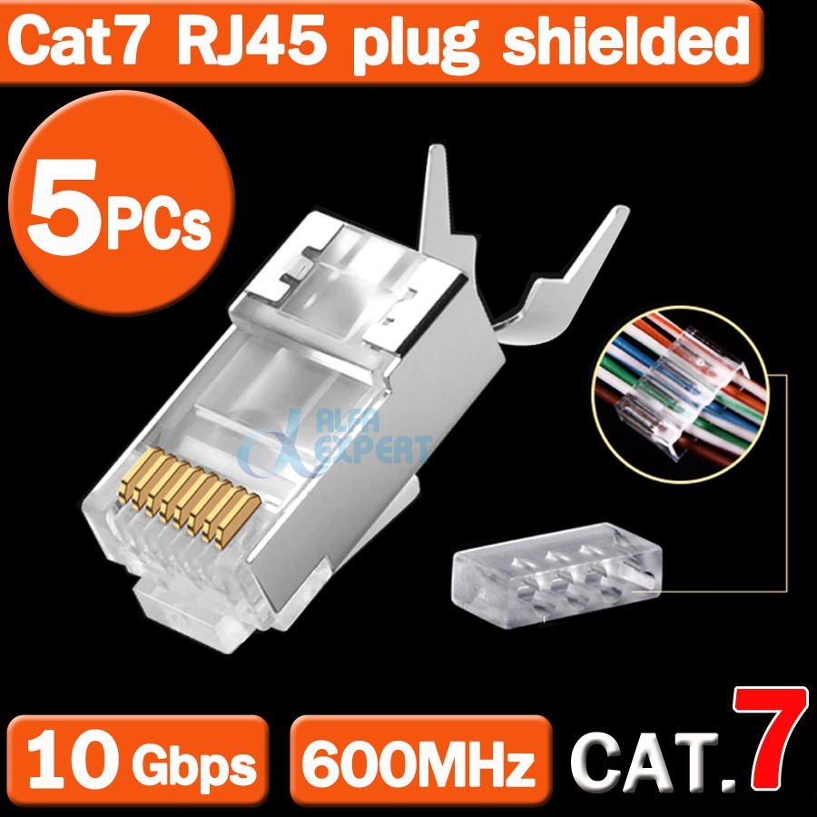 หัว RJ45 ตัวผู้ CAT7  ( ใช้แทนหัว CAT5e , CAT6 , CAT6a ได้ ) 5PCs RJ45 Connector Network Cable Conne