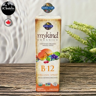 วิตามินบี 12 แบบสเปรย์ Garden of Life® MyKind Organics B-12 Organic Spray, Raspberry Flavors 58 ml เมธิลโคบาลามิน B12