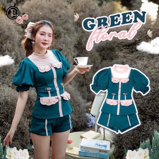 Green Floral : BLT เซทเสื้อ+กางเกง สีเขียวมรกต งานตามหา สวยมากค่ะรุ่นนี้