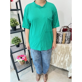 เสื้อยืดสไตล์เกาหลี แขนสั้น สีเขียว คอปีน ไซส์ใหญ่ ขนาดใหญ่ XL XXL 2XL