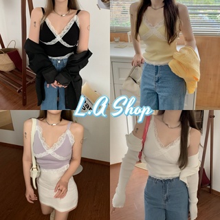 L.A Shop พร้อมส่ง เสื้อสายเดี่ยวไหมพรม ดีเทลลูกไม้สุดเซ็กซี่ "1635"