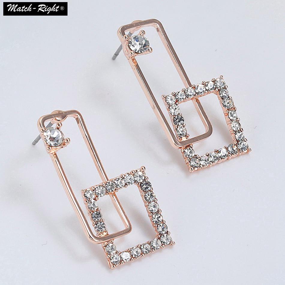 ต่างหูแฟชั่น  แกนต่างหูไรน์สโตน Statement Earrings Rhinestone Geometric Ear Studs