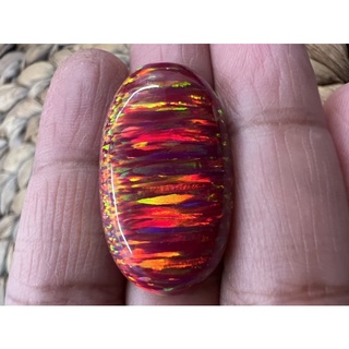 Japan opal 16x30mm Red opal oval stripped weight 13 cts พลอย โอปอล สังเคราะห์!!! WHITE Fire Stripe รูปไข่
