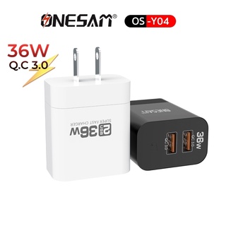 อแดปเตอร์ชาร์จแบต ONESAM รุ่น OS-Y04 USB 2 ช่อง ชาร์จไว QC 3.0 36W Power Adapter Fast Charge ของแท้ 100% รับประกัน 1 ปี