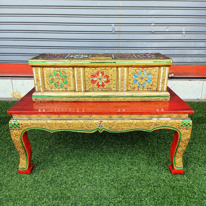 หีบพระมาลัย หีบใส่พระไตรปิฎก 1ชุด โต๊ะกล่องธรรม หีบ กล่อง พระอภิธรรม หีบธรรม โต๊ะหมู่บูชา โต๊ะขาสิงห์ - รูปที่ 2