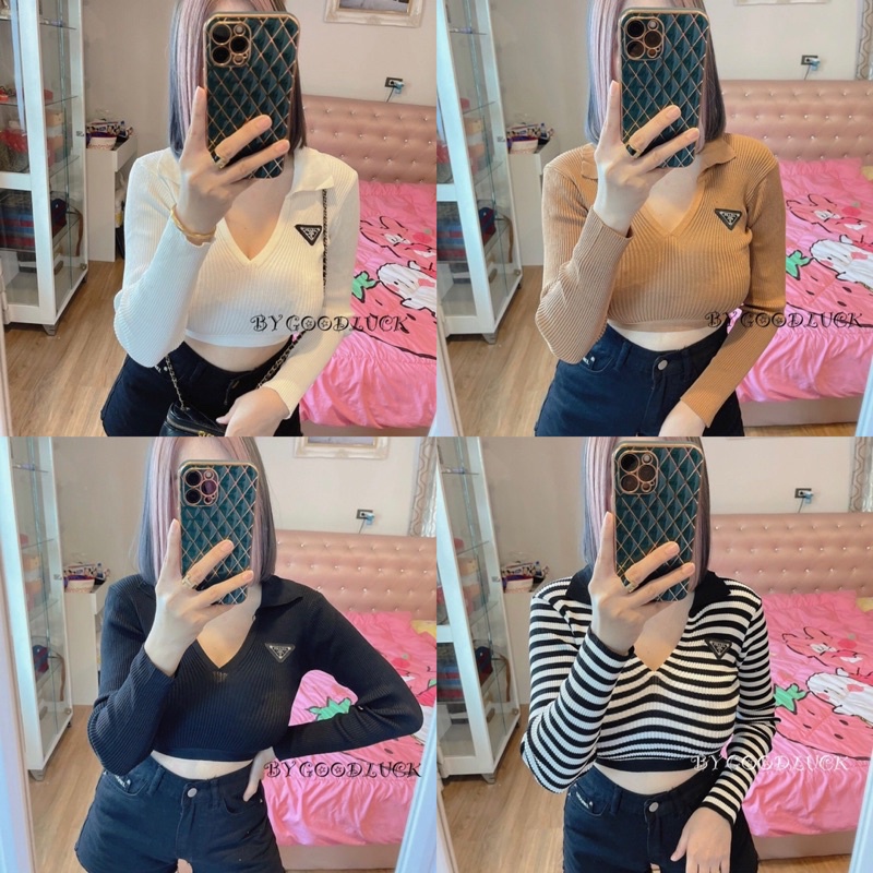 🌈 SpinnyHouse 🌈 เสื้อคอโปโล เสื้อผูกหลัง แขนยาวคอปก ‼️สาวอวบใส่ได้คะ‼️ เว้าหลัง ข้าวปุ้นผูกหลัง ข้าว