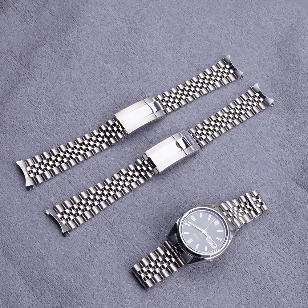 สายนาฬิกาข้อมือ แบบสกรูโค้ง สีเงิน สําหรับ Seiko 5 SNXS73K1 SNXS75 SNXS77 SNXS79/19mm strap