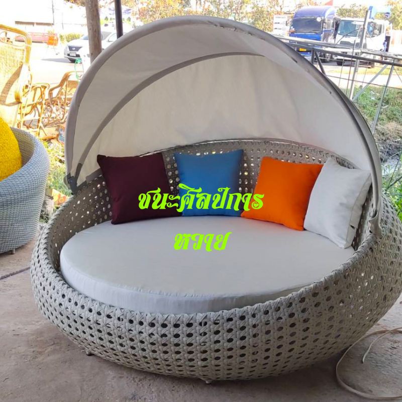 All Weather Wicker Rattan Round Sunbed With Canopy Poly Rattan Pool ...