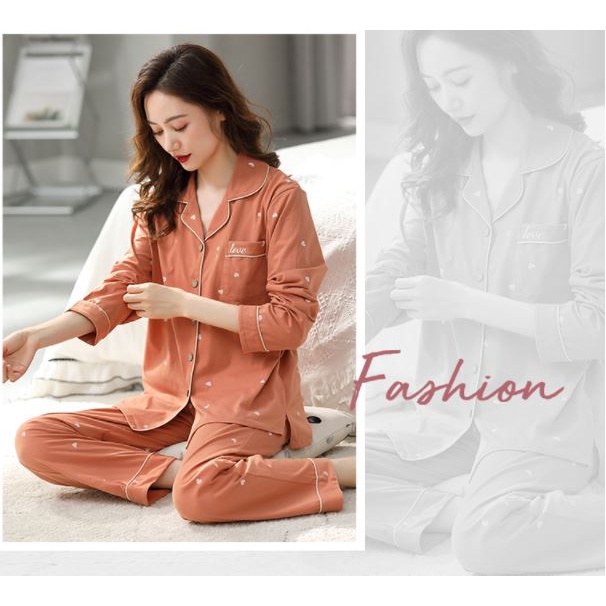 ผู้หญิง THICK COTTON PIJAMA พร้อม HEART PATTERN