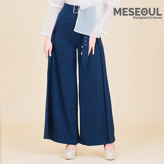 MESEOUL - กางเกงขาบานเข็มขัดอัดพลีทข้าง