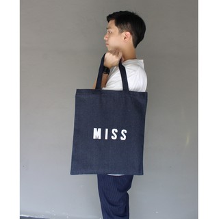 Golden Zebra Jeans กระเป๋าผ้ายีนส์ตัวอักษร MISS ทรง Tote Bag