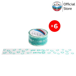 LOUIS TAPE เทปพิมพ์ "Smile" 2 นิ้ว x 45 หลา พื้นใส พิมพ์เขียว (6 ม้วน/แพ็ค)