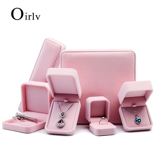 Oirlv กล่องกํามะหยี่ สีชมพู สําหรับเก็บเครื่องประดับ แหวน ต่างหู สร้อยคอ สร้อยข้อมือ กําไลข้อมือ H008