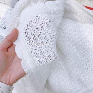 I22 ผ้าห่มเด็ก ผ้าห่ม สไตล์มินิมอล สีขาว white daisy ผ้าคลุมใช้ในออฟฟิศ ตอนดูหนัง Soft knitted blanket