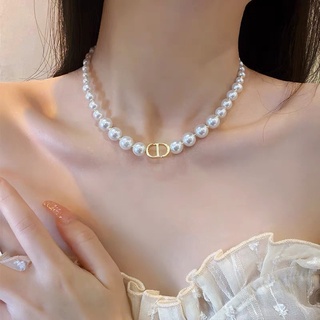 Choker สร้อยคอโซ่ ประดับไข่มุก ตัวอักษร CD หรูหรา ระดับไฮเอนด์