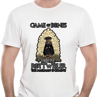 เสื้อยืดสีขาวเสื้อเชิ้ต พิมพ์ลาย Game of Bones House Rottweiler Dog The Mailman is Coming Thrones สําหรับผู้ชายS-4XL