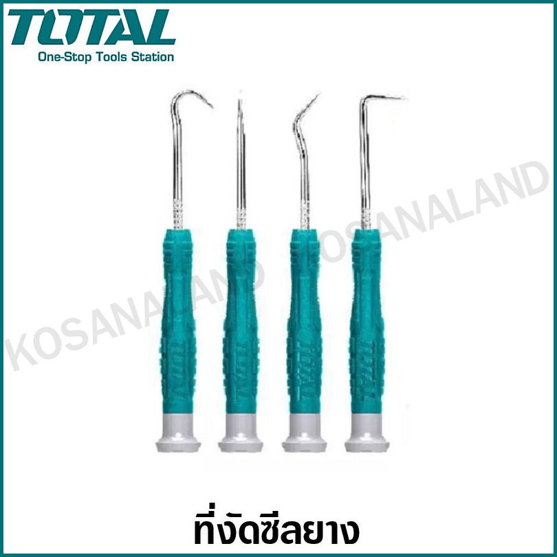 Total ไขควงงัดซีลยาง ปลายแหลม 4 ตัวชุด รุ่น TPHSK0401 ที่งัดซีล เหล็กงัดซีล ไขควงปลายแหลม ( 4 pcs Pick and Hook Set )