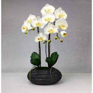 OrientalFineArt  ดอกกล้วยไม้ปลอม Phalaenopsis จัดในกระถางดินเผา(CRJ-155-4048-B F9)