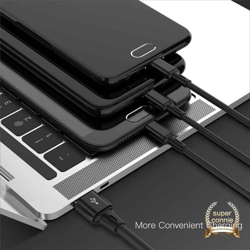 3 In 1 สายชาร์จสําหรับ Iphone Micro Usb Type C สายชาร์จโทรศัพท์มือถือ ...
