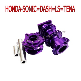 A ดุมย่อแต่งงาน CNC 2ชั้น แท้ BOUSHI ดิสหน้า 5 รู +ดิสหลัง สำหรับ HONDA-SONIC=DASH=LS=TENAW100=125=110i=DREAM SUPERCUP สีม่วง งานสุดเทพ