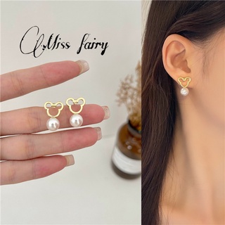 【MISSFAIRY】ต่างหูเงิน 925 ประดับมุก รูปหมีน่ารัก สไตล์เกาหลี เครื่องประดับแฟชั่น สําหรับผู้หญิง