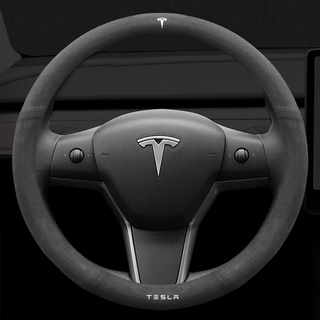 Tesla อุปกรณ์เสริมSuede Steering Wheel Cover Sweat roof Comfortable Round and DShae Dedicated For Tesla Model 3/X/Y/S ,C