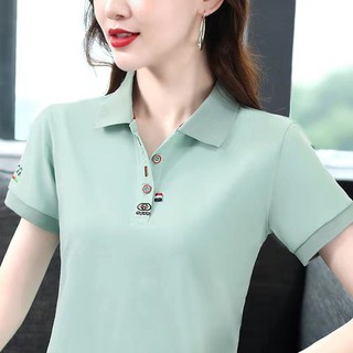 เสื้อโปโล้ เสื้อโปโลหญิง เสื้อโปโร Women Clothes Polo Shirts2021ฤดูร้อนใหม่ผู้หญิงปกเสื้อลำลองแขนสั้นTเสื้อผู้หญิงวัยกลา