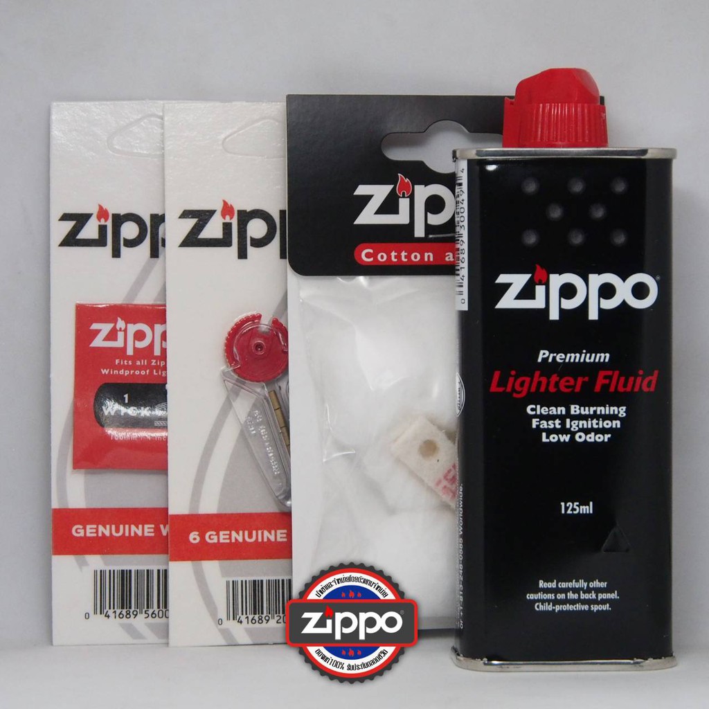 ☎◐✟Zippo ชุดน้ำมัน ถ่าน ไส้ เรยอน สักหลาด สำหรับไฟแช็ก Zippo