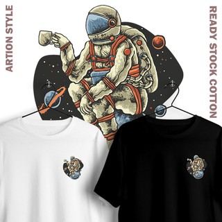 Ready Stock เสื้อยืดคอกลมนักบินอวกาศ Nasa Coffee On The Space Unisex แขนสั้นหลวมเสื้อยืดผู้ชายผู้หญิงแฟชั่น Baju