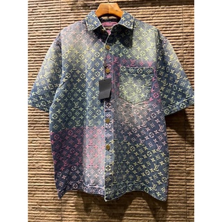 LOUIS VUITTON PASTEL COLORBLOCK LV MONOGRAM DENIM SHORT SLEEVE SHIRT เสื้อคอปกแขนสั้น หลุยส์วิตตอง ยีนส์ โมโนแกรม แอลวี