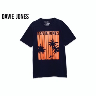 DAVIE JONES เสื้อยืดพิมพ์ลาย สีกรม สีเทา Graphic Print T-Shirt in navy grey TB0279NV TD