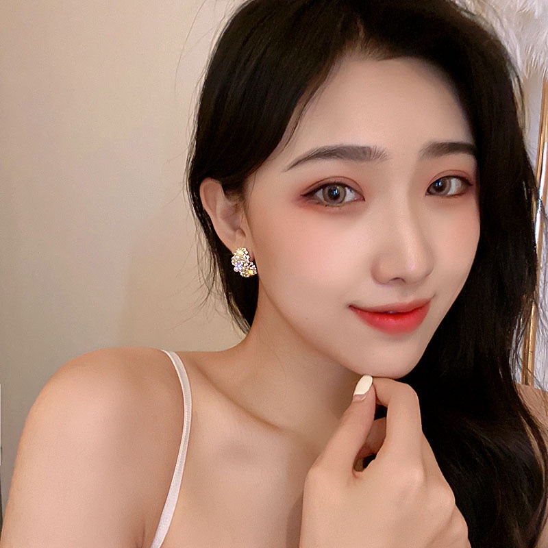 ต่างหูเข็มเงิน 925 รูปดอกไม้ ประดับมุก เพทาย เรียบง่าย สไตล์เกาหลี เรโทร แฟชั่นสําหรับผู้หญิง