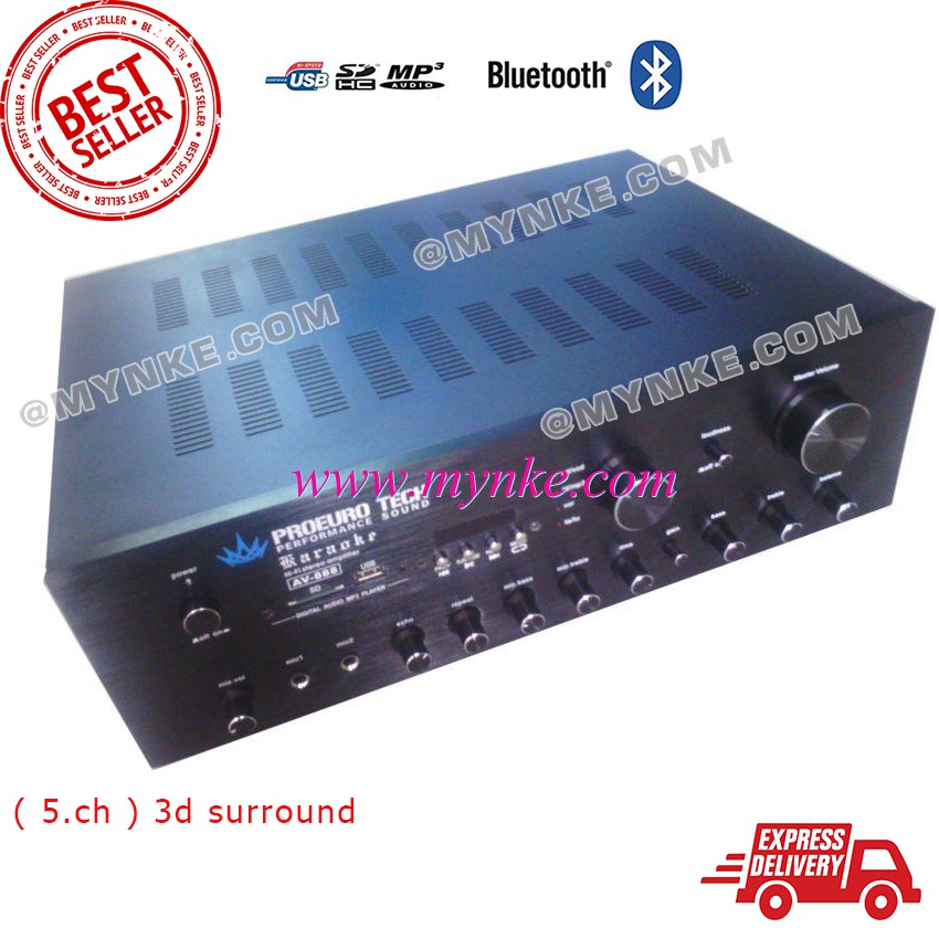 Proeuro tech เครื่องขยายเสียงคาราโอเกะ usb bluetooth 5ch surrond - ดำ