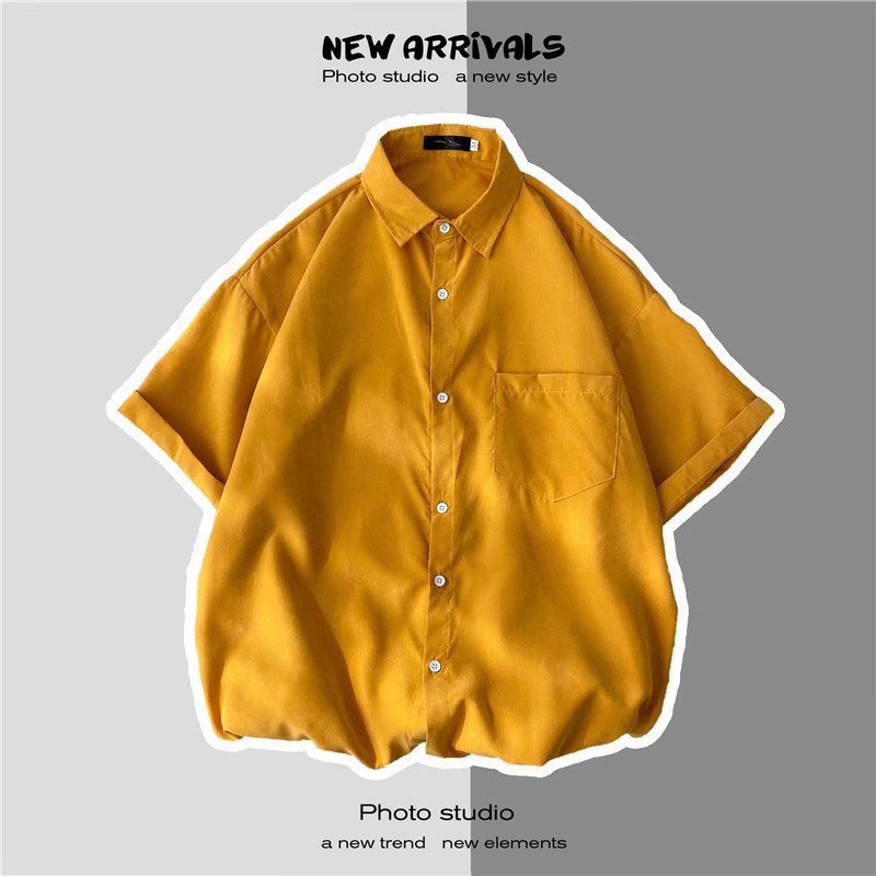 🔥สินค้าพร้อม🔥เชิ้ตผู้ชายแขนสั้น เสื้อเชิ้ตสีพื้น