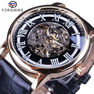 Forsining Transparent Roman Number Men Watches Top Brand Luxury Automatic Skeleton Wristwatch Male Clock Leather Creativ