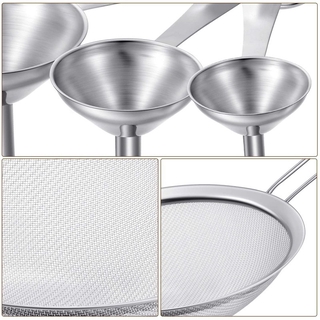 Stainless Steel Funnels Set 6 Pcs Kitchen Funnels Canning Funnel Fine Mesh Stainless Steel Strainer Colander Sieve 310