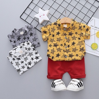 【Baby boy clothes】ชุดสูทแขนสั้นเด็ก 0-4 ขวบ เด็กชาย ลายดาว เสื้อ+กางเกง สูท2ชิ้น