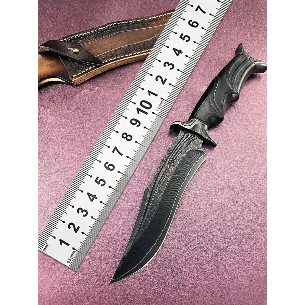 มีดปีนเขา：High Hardness Fixed Damascus Blade Tactical Knife Outdoor