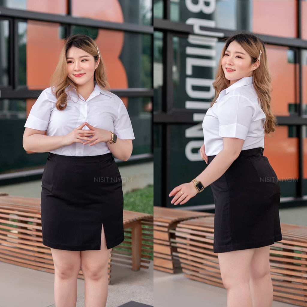 พร้อมส่ง💗ไซต์ใหญ่💗กระโปรงนักศึกษา ทรงเอ ยาว 18, 20 นิ้ว [ผ่าหน้า/หลัง] เอว35-45 - รูปที่ 3