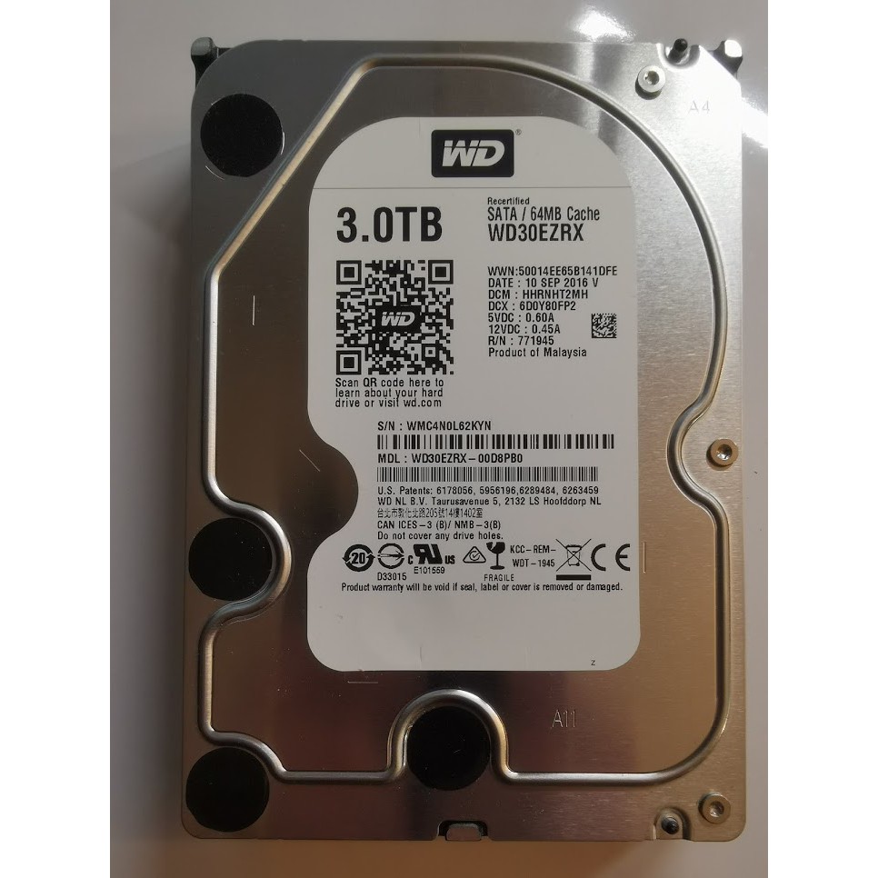 ฮาร์ดดิสก์ 3.5" SATA Western Digital WD30EZRX 3 TB (3000 GB) SN:WMC4N0L62KYN สำหรับ pc...ถูกที่สุด..