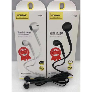 Foneng T41 หูฟังสายแบน หูฟังสเตอริโอ หูฟังไมโครโฟน Stereo Music in-ear ปรับเสียง รับสาย