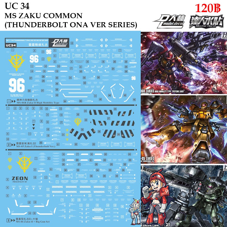 ดีคอลน้ำ [D.L. Darlin] UC34 MS ZAKU COMMON (GUNDAM THUNDERBOLT ONA VER SERIES) HG 1/144 Water Decal UC 34
